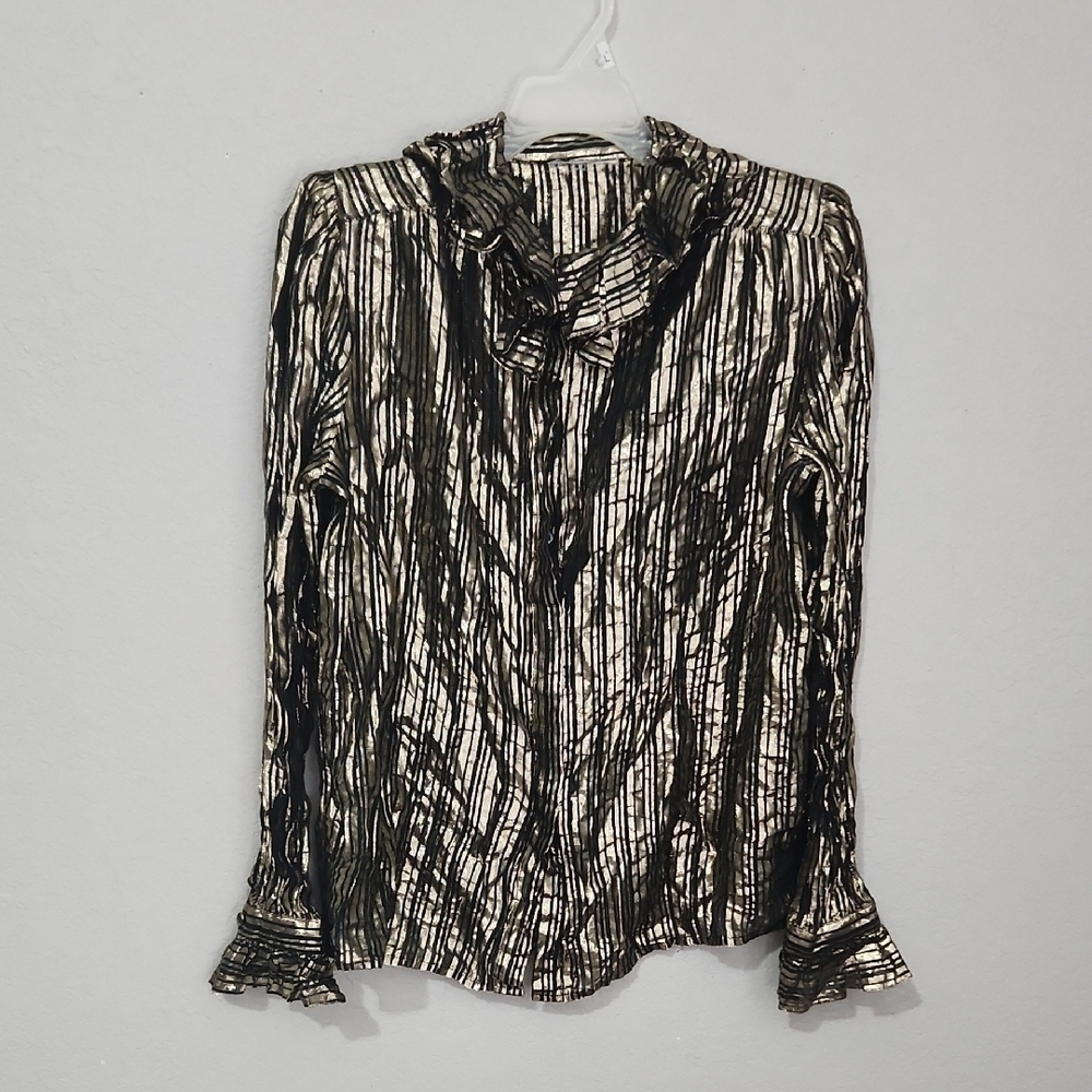 Lloyd Williams vintage ruffel shirt no tag see measurements fits s/m see through